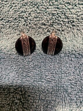 Black and Silver Round Clip-On Earrings - Elegant Accent